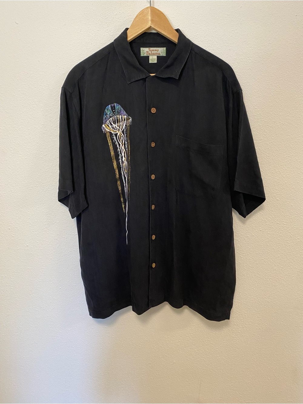Tommy Bahama Hand Painted Jelly Fish Silk Men’s Hawaiian Camp Shirt L Nautical